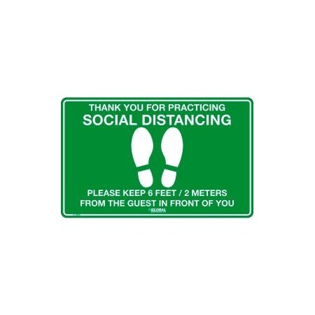 Nmc GEC 8482; Green Social Distancing Floor Sign , 16" W x 10" H, Vinyl Adhesive CU-398980